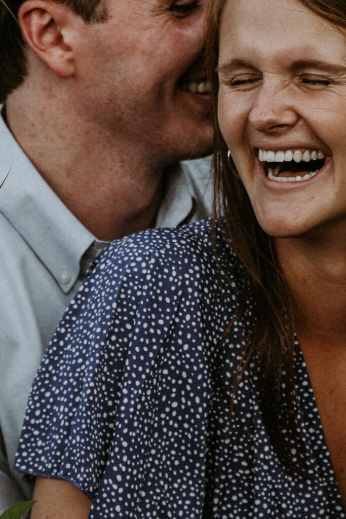 Close up couples portrait, laughing by Georgia photographer, Kattie Jackson.